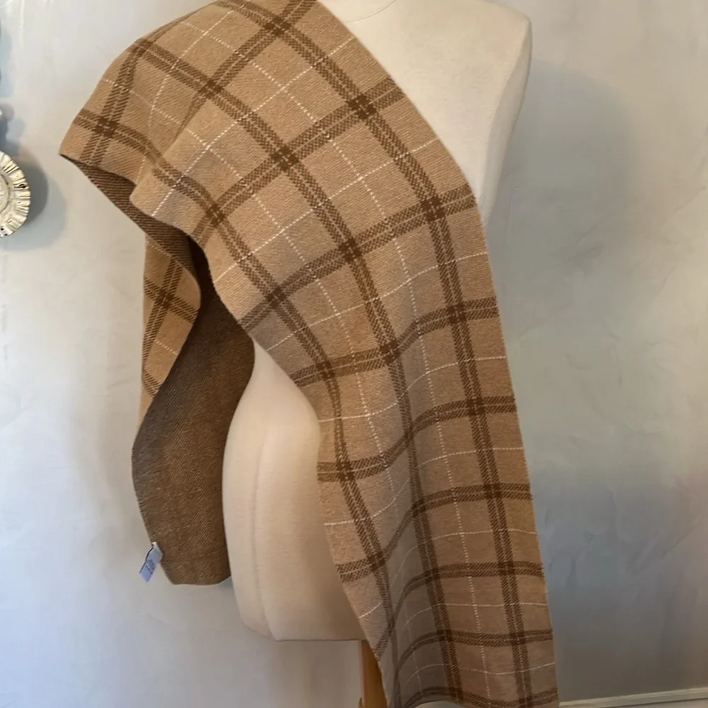 Brown,Tan,White Plaid Wool, Cashmere & Angora Blend Scarf Made n Italy 10”Wx66”L